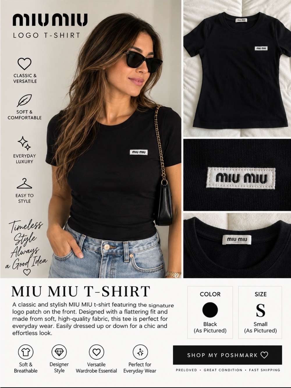Miu Miu Black Logo Crewneck Tee